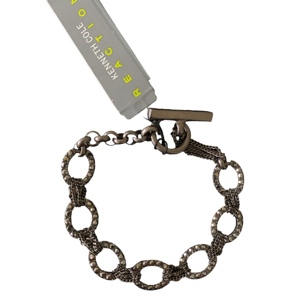 🆕 Kenneth Cole Reaction Silver, Rhinestone, & Chain Toggle Bracelet